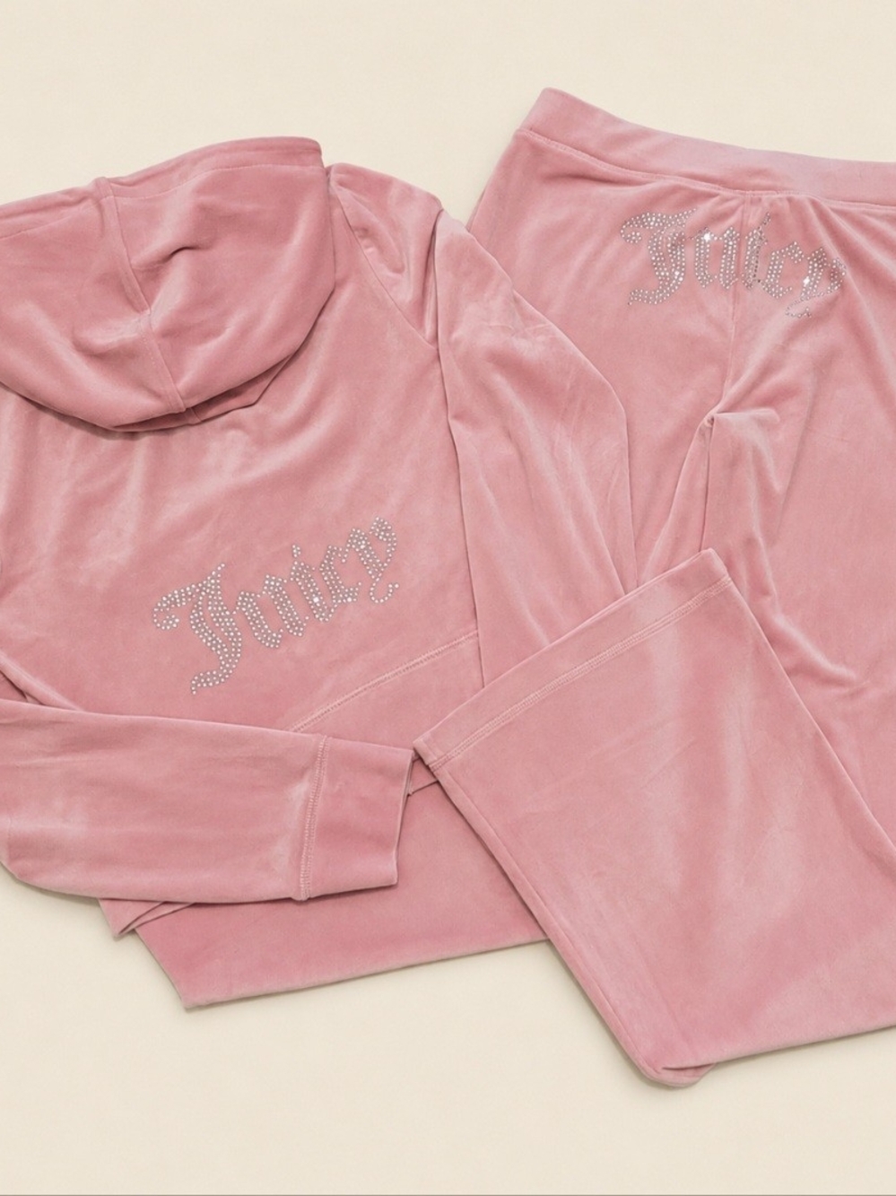Juicy Couture Rose Velour Zip Up Hoodie & Pants Set - M